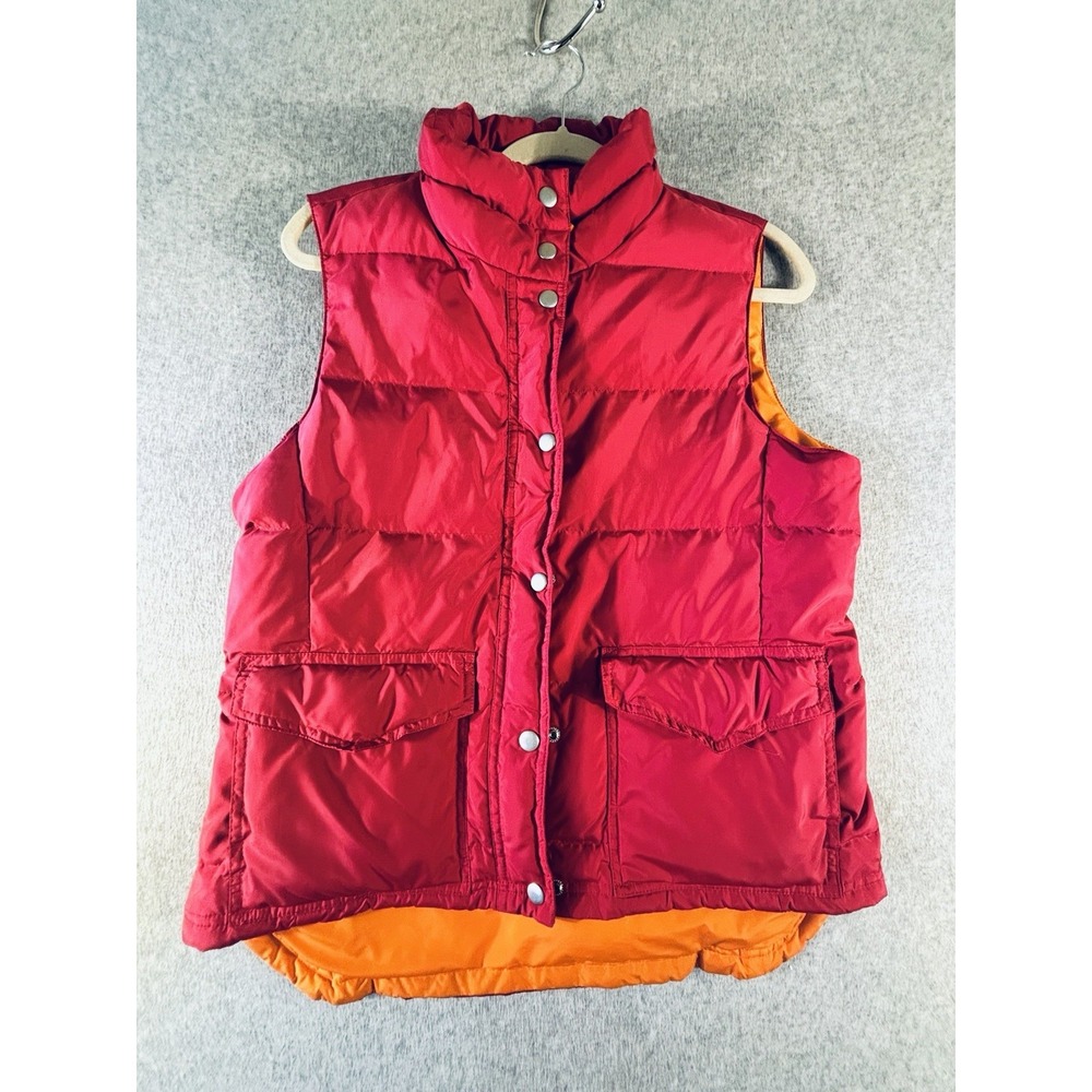 J Crew Red Puffer Vest Orange Lining Womens Small 72015 Snap Zip Front